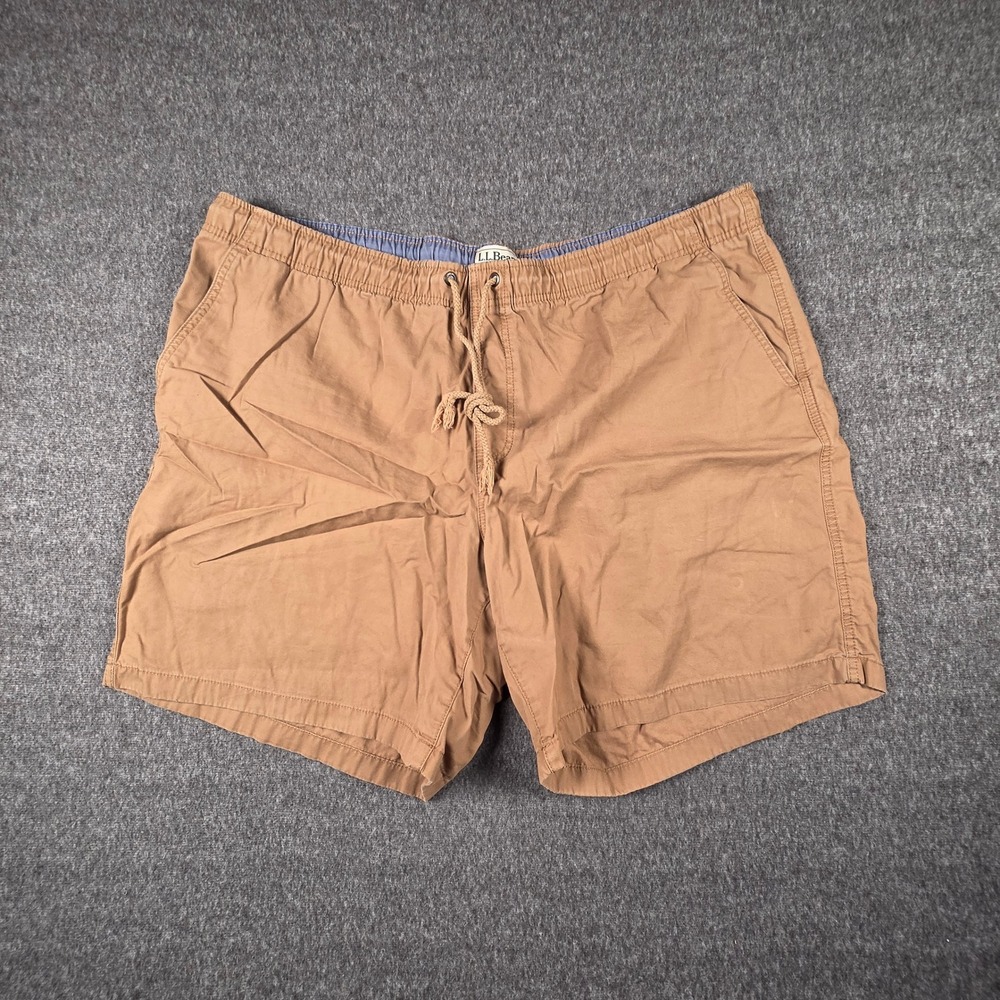 LL Bean Classic Fit Shorts Mens 3XL Brown Cotton Elastic Drawstring Preppy